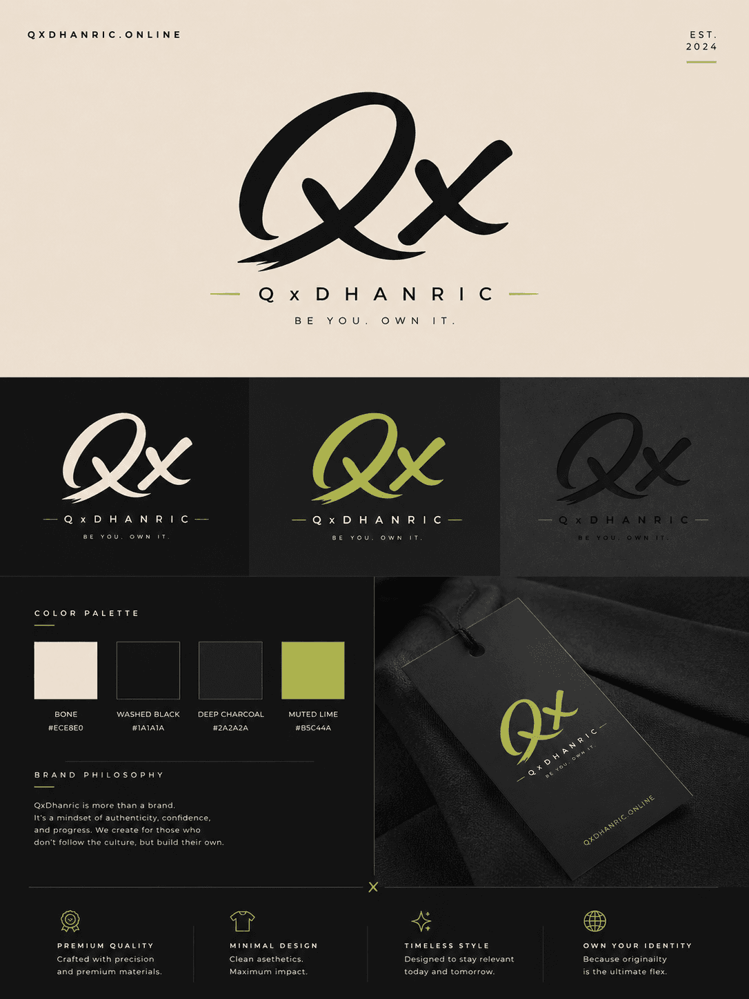 QxDhanric brand board and hangtag